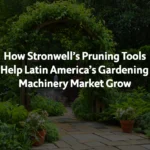 Beautifully maintained garden pathway with flower pots and an arched trellis, promoting Stronwell's role in Latin America’s gardening tools market.